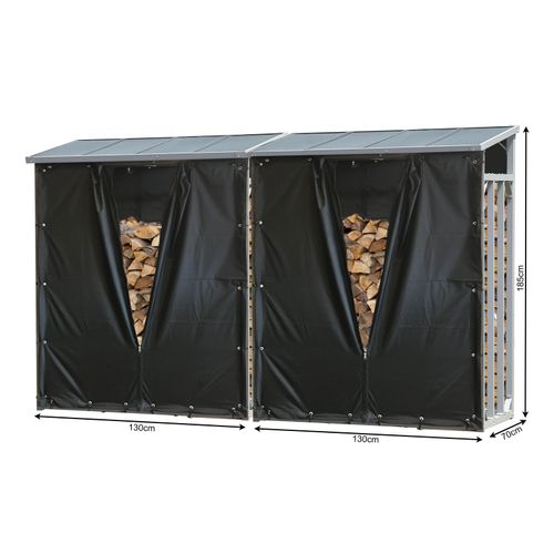 2 Stück ALUMINIUM Kaminholzregal 130 x 70 x 185 cm mit Wetterschutz Garten Kaminholzunterstand 3,2 m³ Kaminholzlager Stapelhilfe Aussen