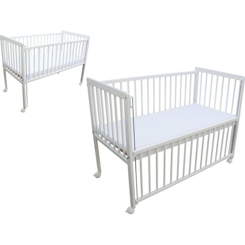 Kinderbett / Beistellbett / Babybett 2in1 120x60cm mit Matratze weiß