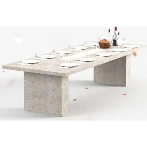 Casa Padrino Luxus Esstisch mit Bioethanol Kamin 300 x 115 x H. 75 cm - Verschiedene Farben - Esszimmertisch - Gartentisch - Esszimmer Möbel - Garten Möbel - Luxus Möbel - Luxus Einrichtung, Farbe:creme