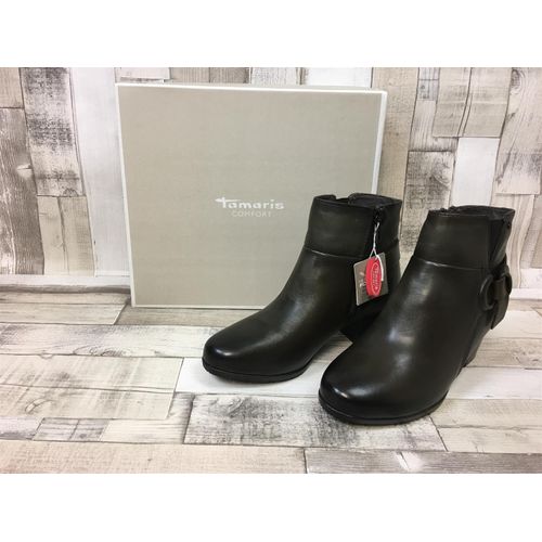 Tamaris Comfort Damen Stiefelette oliv mit geknotetem Zierband um der Fessel, 4 cm Absatz 38