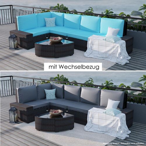 Terassen-Lounge Set Rattan braun mit Wechselbezug