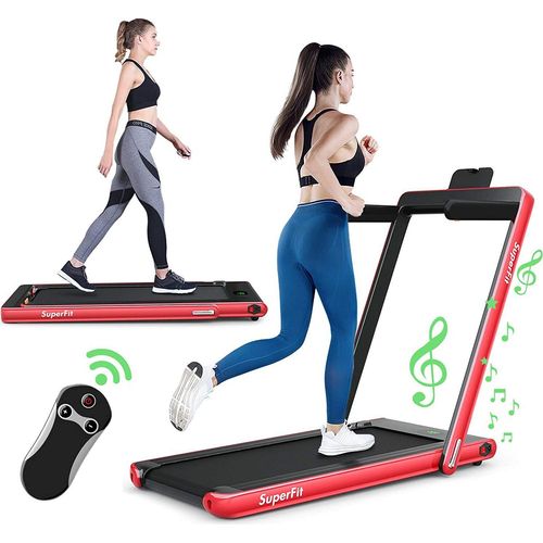 COSTWAY 2 in 1 Walking Pad & Laufband, App-kontrolliert, Bluetooth, LED Display, 1-12km/h, bis 120kg belastbar, inkl. Handyhalterung, klappbar (Rot)