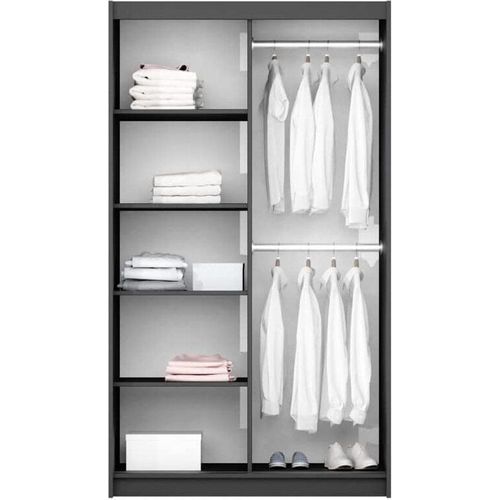 Kleiderschrank Vigo mit Spiegel 120 cm, Schwebetürenschrank, Garderobeschrank Schlafzimmer; Wohnzimmerschrank; Korpus Schrank Farbe: Platinium; Farbe der Schrankfront: Platinium
