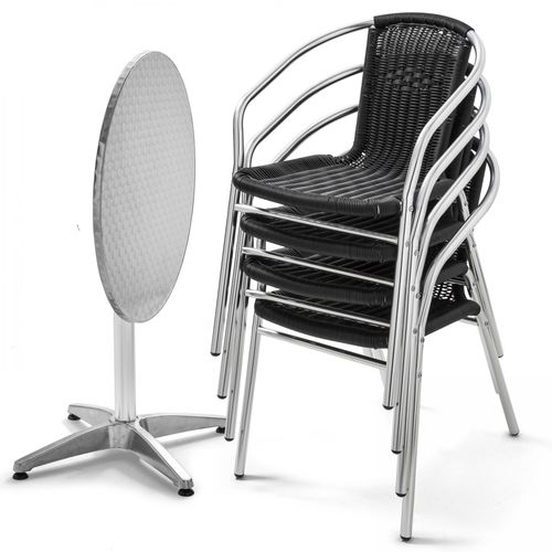 Runder Gartentisch und 4 Sessel aus Aluminium und Kunstharz Schwarz - Oviala Brixton