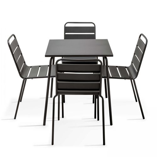 Set aus Gartentisch (70 cm) und 4 Metallstühlen Grau - Oviala Palavas