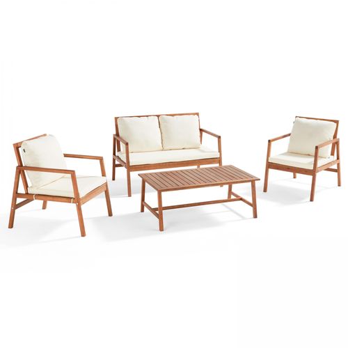Gartenmöbel mit 1 Sofa, 2 Sesseln und Couchtisch Weiß - Oviala Collioure