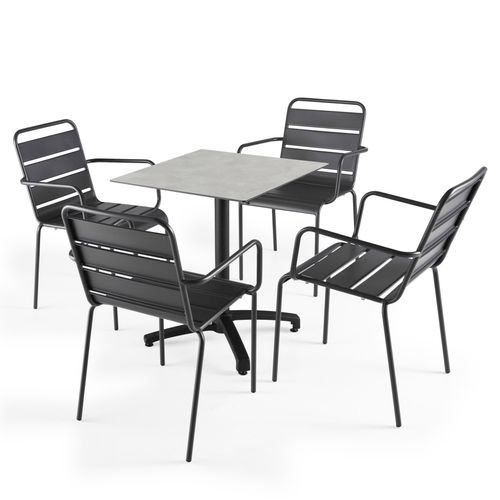 Set verstellbarer quadratischer HPL-Tisch und 4 Metallsessel Grau - Oviala Opéra