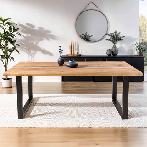 Holztisch mit unebenen Kanten und U-förmigem Gestell Schwarz - Oviala Inga