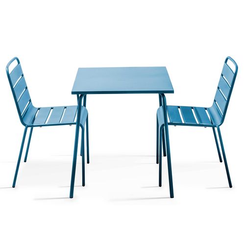 Set aus quadratischem Tisch und 2 Stühlen Pazifisch blau - Oviala Palavas