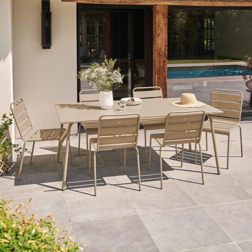 Gartentisch und 6 Metallstühle Taupe - Oviala Palavas