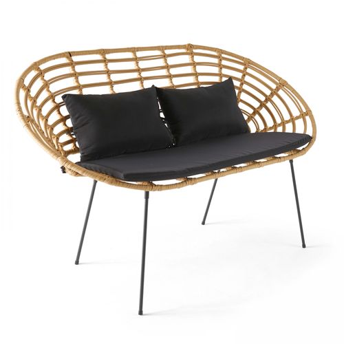 2-Sitzer Gartensofa aus geflochtenem Kunstharz in Rattanoptik Braun - Oviala Antalya