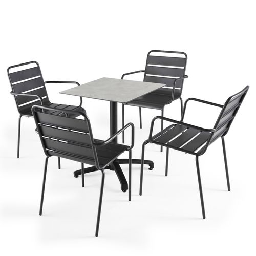 Set aus neigbarem HPL-Couchtisch und 4 Metallsesseln Grau - Oviala Opéra