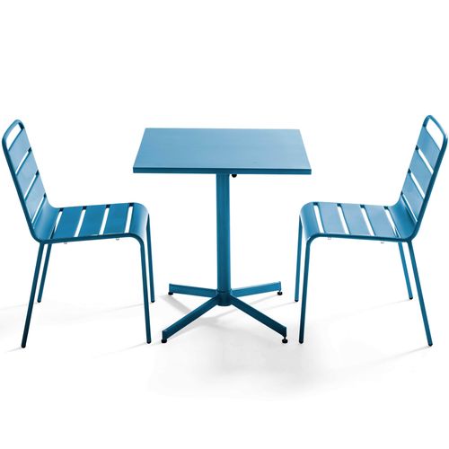 Set aus Tisch mit neigbarer Platte mit 2 Stühlen Pazifisch blau - Oviala Palavas