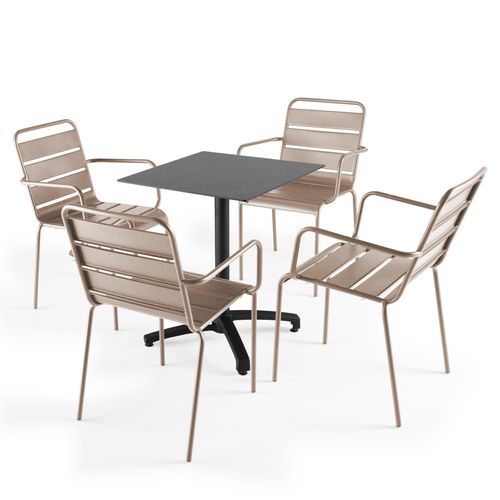 Set aus Gartentisch Laminat Schiefergrau und 4 Sesseln Taupe - Oviala Opéra