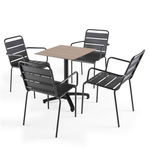 Set quadratischer HPL-Couchtisch und 4 Metallsessel Kastanie - Oviala Opéra