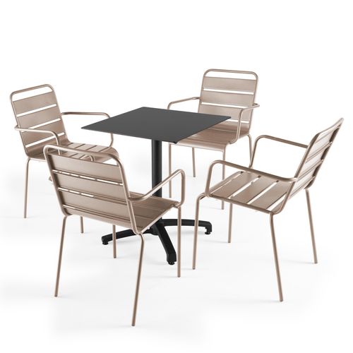 Set aus schwarzem Laminat-Gartentisch und 4 Stühlen Taupe - Oviala Opéra