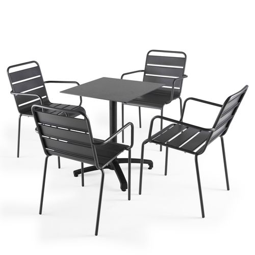 Set aus Gartentisch Laminat Schiefergrau und 4 Sesseln Grau - Oviala Opéra