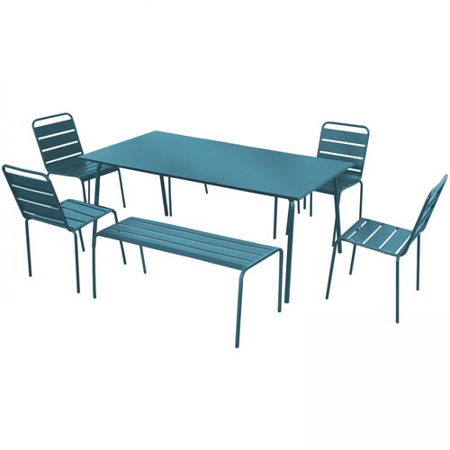 Gartenlounge aus Metall mit 2 Bänken und 4 Stühlen Pazifisch blau - Oviala Palavas