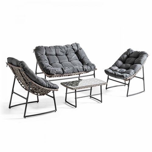 4-Sitzer-Gartenlounge aus Metall und Kunstharz Grau - Oviala Lima