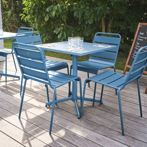 Set Gartentisch mit Tischplatte 70 cm und 4 Stühle Pazifikblau - Oviala Palavas