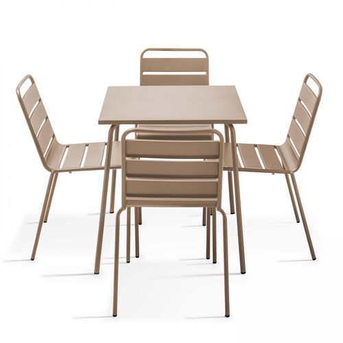 Set aus Gartentisch (70 cm) und 4 Metallstühlen Taupe - Oviala Palavas