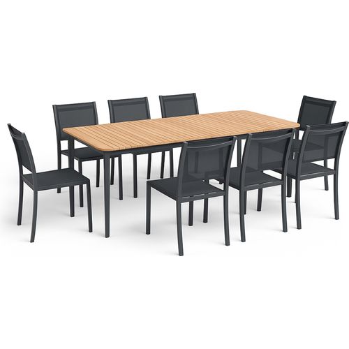 Tisch aus Aluminium und Teak und 8 Stühle Holz - Oviala Tempa