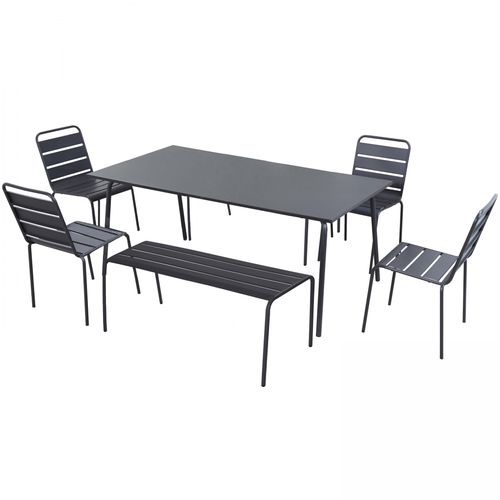 Gartenlounge aus Metall mit 2 Bänken und 4 Stühlen Grau - Oviala Palavas