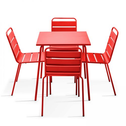 Set aus Gartentisch (70 cm) und 4 Metallstühlen Rot - Oviala Palavas