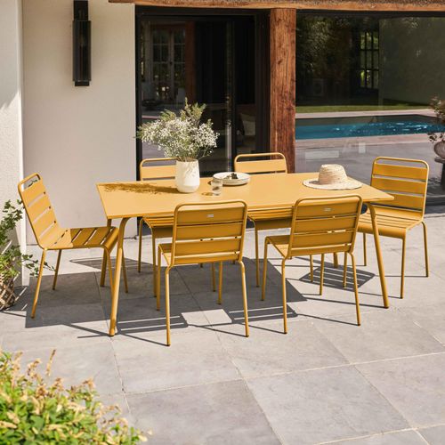 Gartentisch und 6 Metallstühle GELB - Oviala Palavas