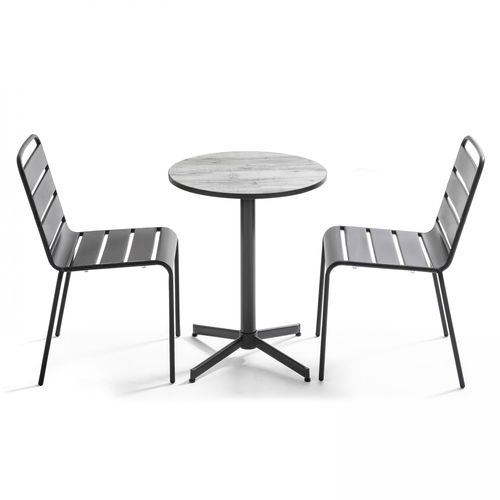 Gartenset und 2 Metallstühle Grau - Oviala Tivoli