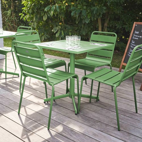 Set Gartentisch mit Platte 70 cm und 4 Stühle Cactus grün - Oviala Palavas