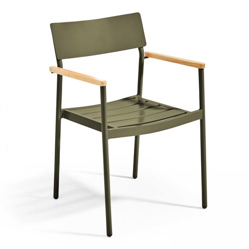 Gartensessel aus Aluminium und Holz Grüner Khaki - Oviala Leeds