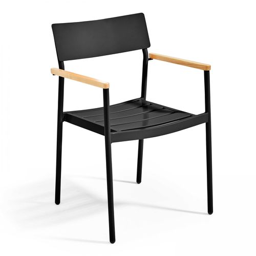 Gartensessel aus Aluminium und Holz Schwarz - Oviala Leeds