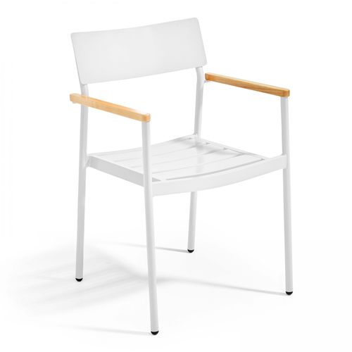 Gartensessel aus Aluminium und Holz Weiß - Oviala Leeds