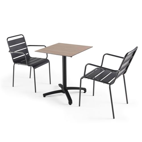 Set aus neigbarem quadratischem HPL-Tisch + 2 Metallsesseln Grau - Oviala Opéra