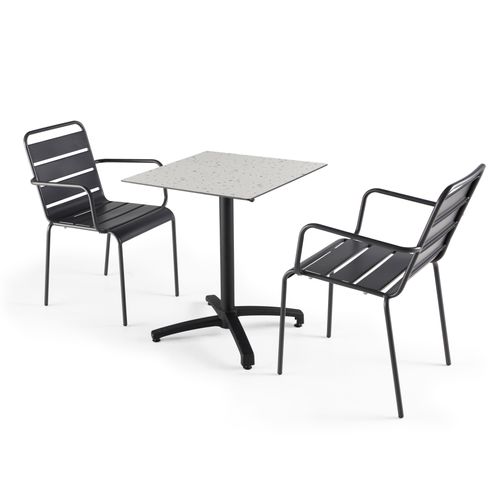 Quadratisches Tischset aus HPL und 2 Metallstühlen Grau - Oviala Opéra
