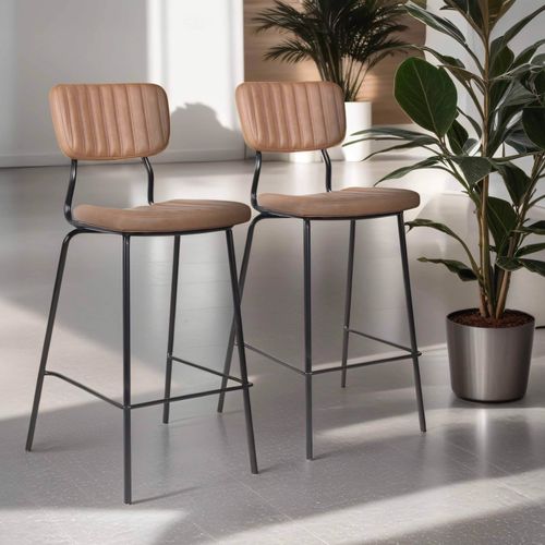 2er-Set Hochstühle aus Kunstleder Braun - Oviala York