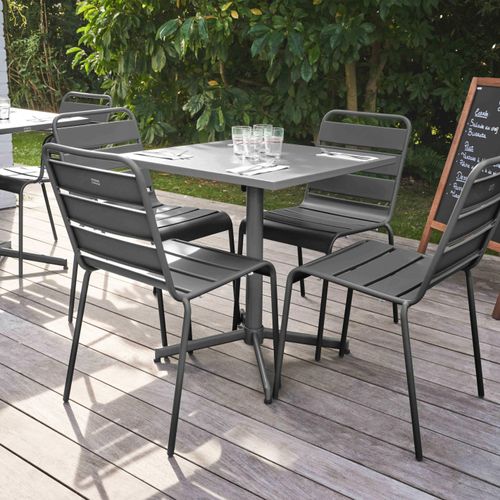 Set aus Gartentisch mit Tischplatte von 70 cm und 4 Metallstühlen Grau - Oviala Palavas