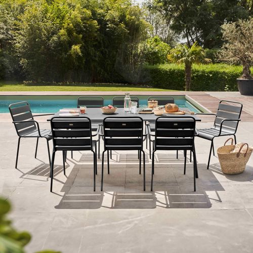 Gartentisch und 8 Metallsessel Grau - Oviala Palavas