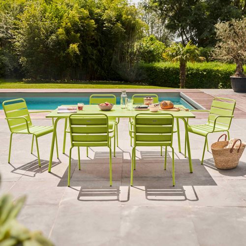 Gartentisch und 6 Stahlsessel Grün - Oviala Palavas