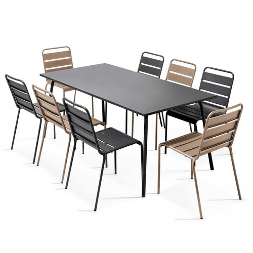 Set aus anthrazitgrauem Tisch und 8 Stühlen in den Farben Taupe - Oviala Palavas
