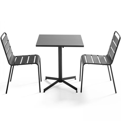 Set aus quadratischem Tisch mit neigbarer Platte mit 2 Stühlen Grau - Oviala Palavas