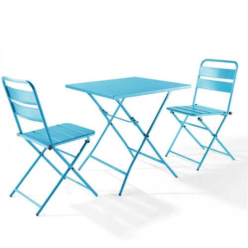 Gartenset aus Tisch und 2 Klappstühlen Blau - Oviala Palavas