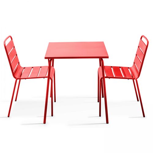 Set aus quadratischem Tisch und 2 Stühlen Rot - Oviala Palavas