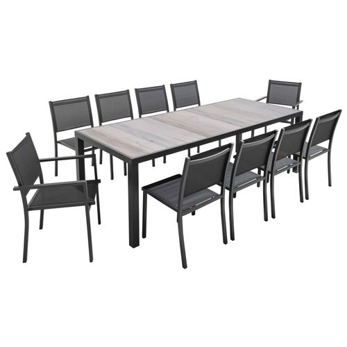 Gartenmöbel für 10 Personen aus Keramik in Holzoptik grau - Oviala Tivoli