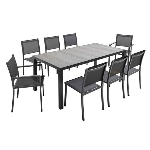 Gartenmöbel aus Aluminium, 1 Tisch, 6 Stühle, 2 Sessel Grau - Oviala Tivoli