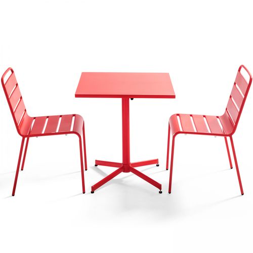 Set aus quadratischem Tisch mit neigbarer Platte mit 2 Stühlen Rot - Oviala Palavas