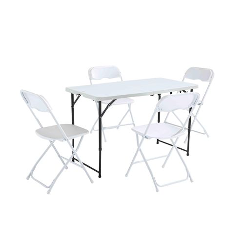 Set aus Tisch und 4 Stühlen für den Außenbereich in 122 cm Weiß - Oviala REKKEM