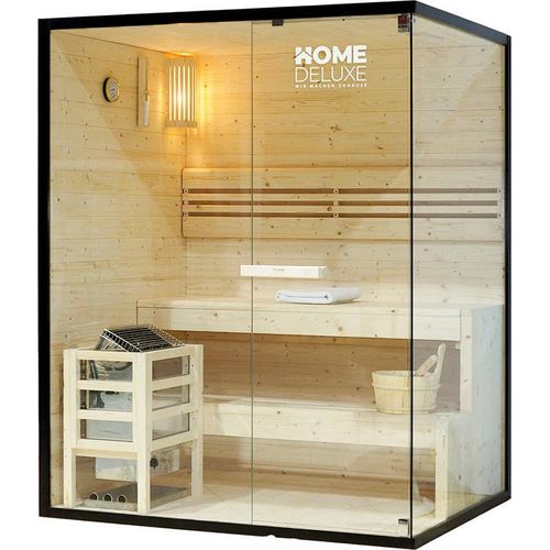 HOME DELUXE - Traditionelle Sauna - Shadow L - 150 x 120 x 190 cm - für 3 Personen - hochwertiges Fichtenholz, inkl. Saunaofen, Saunazubehör I Dampfsauna Aufgusssauna Finnische SaunaSauna
