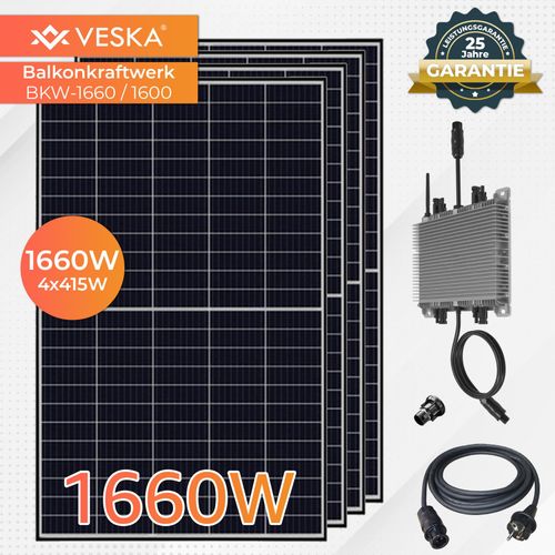 Balkonkraftwerk 1660 W / 1600 W Photovoltaik Solaranlage Komplettset WIFI Smarte Mini-PV Anlage 1660 Watt
